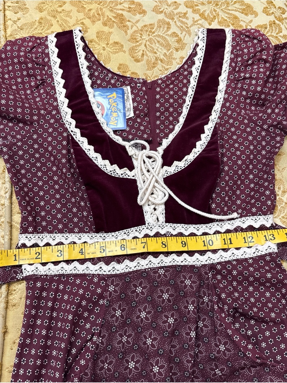 Gunne Sax Burgundy and Cream Lace-Trim Midi Dress - Picture 5 of 5